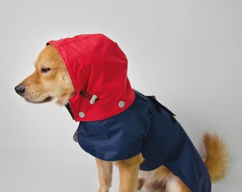 Waterproof dog raincoat, Contrast color stylish dog rain poncho with hood, Handmade outdoor pet wear cloth