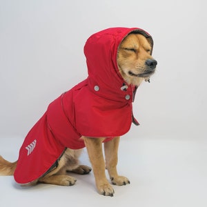 Dog winter snow coat with fleece, Waterproof dog jacket with hood, Stylish Christmas New Year cloth