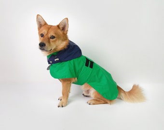 Dog raincoat contrast color, Waterproof puppy outdoor apparel, Foldable pet jacket handmade cloth