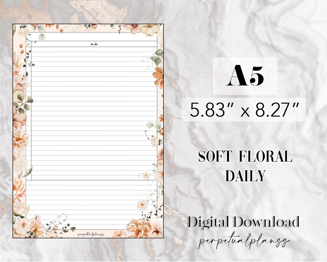 Soft Floral Daily A5 Rings Printable Planner Insert - Etsy