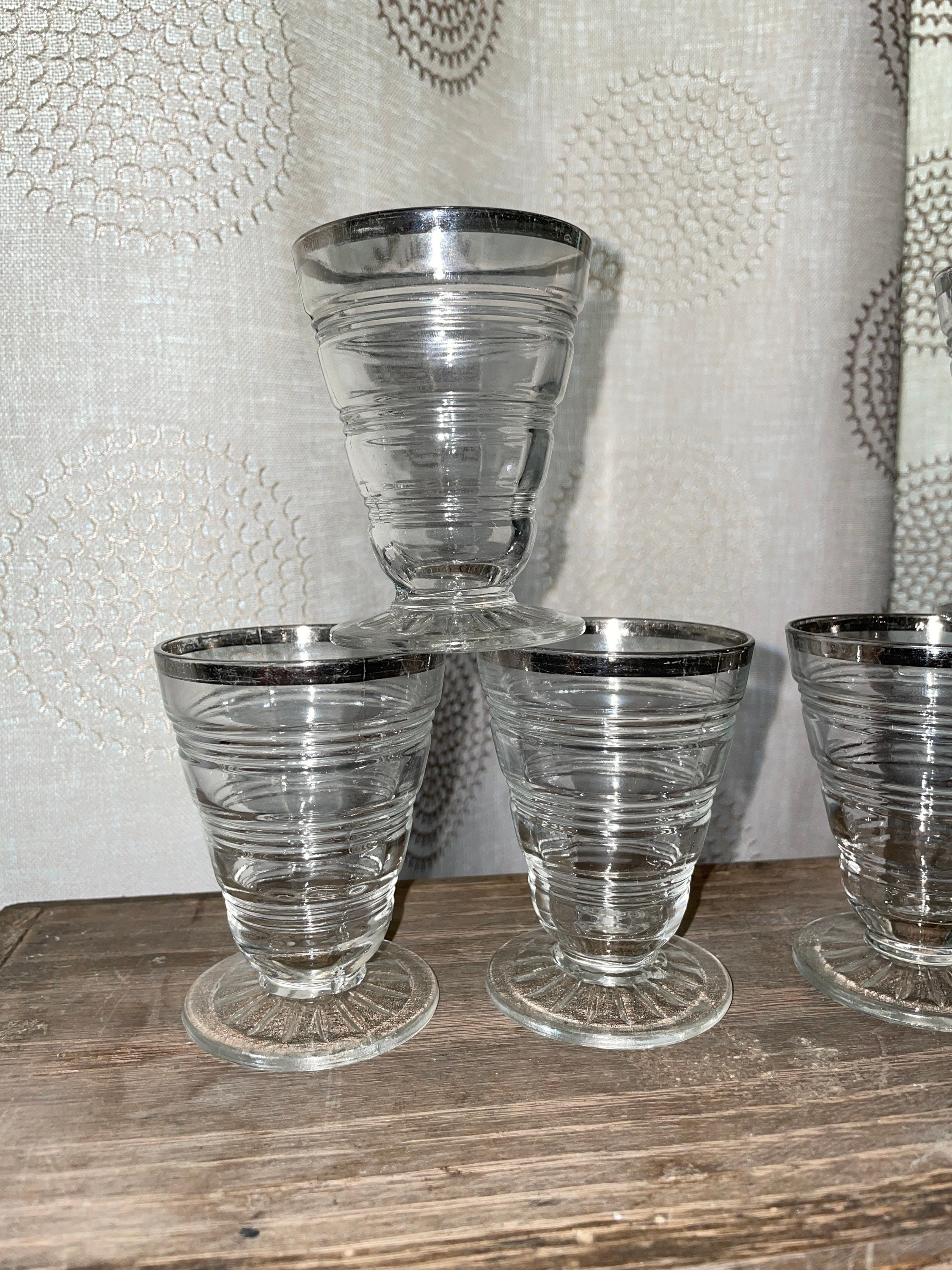 Vintage Silver Rimmed Cordial Shot Glasses. 6 Footed Silver Etsy