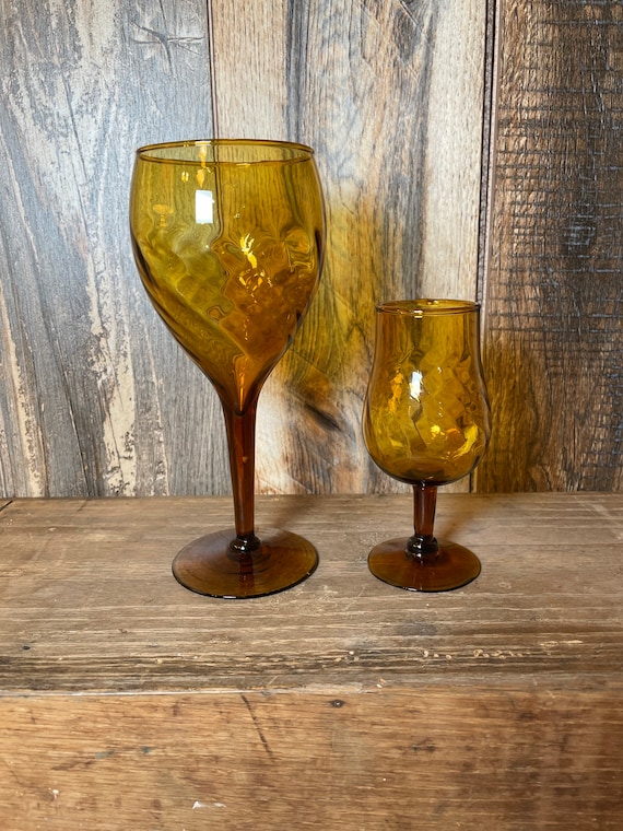 Vintage Amber Glass Set, Wine and Sherry Glasses - Etsy