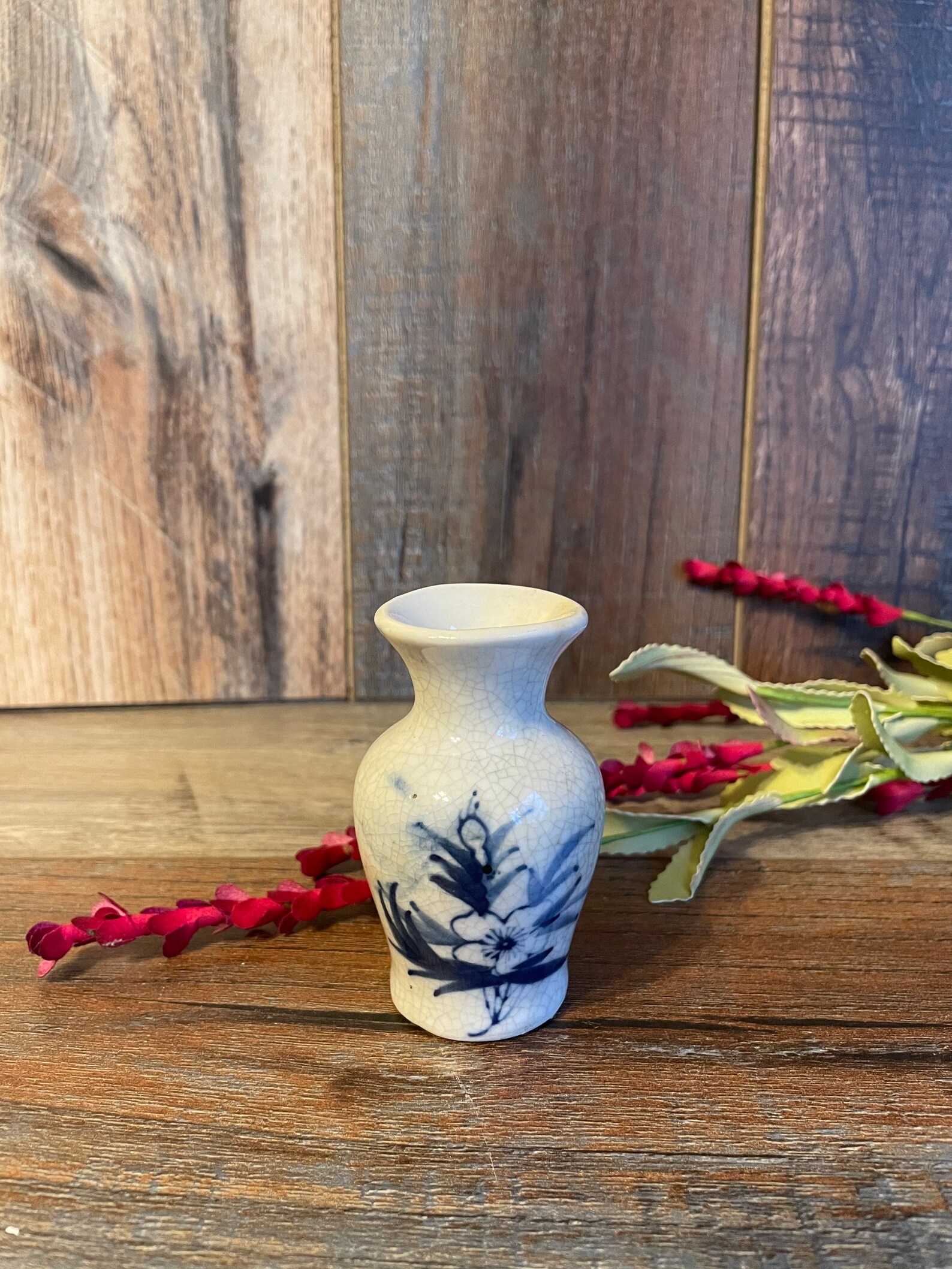 Vintage Ironstone Bud Vase with Blue Flowers. Hand painted Bud Etsy