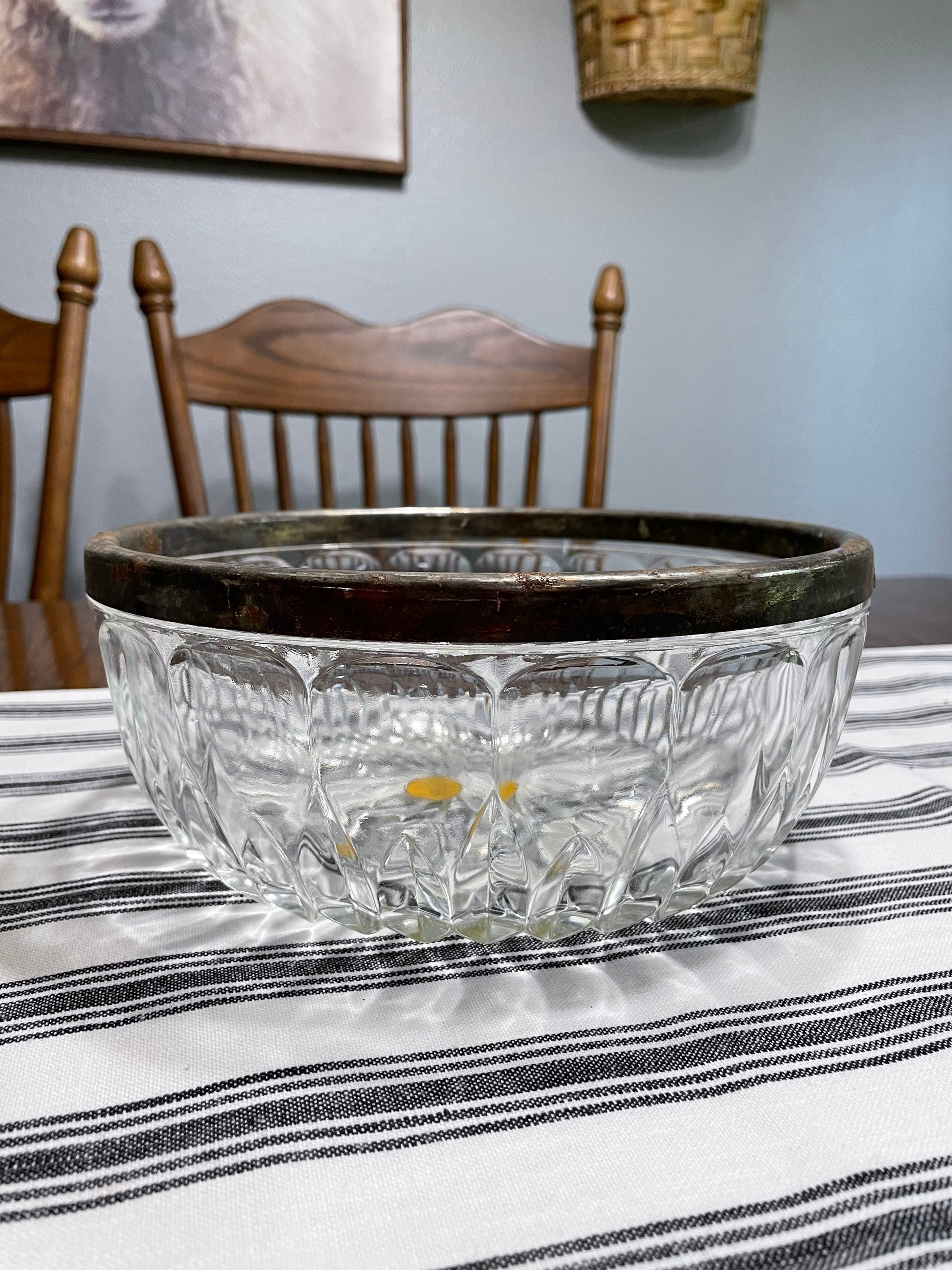Vintage Genuine Crystal Silver Plated Salad Bowl and Serving Etsy