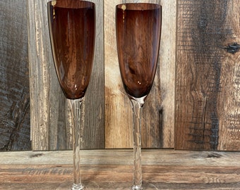 Vintage Plum Champagne Flutes, Toasting Glasses - Set of 2