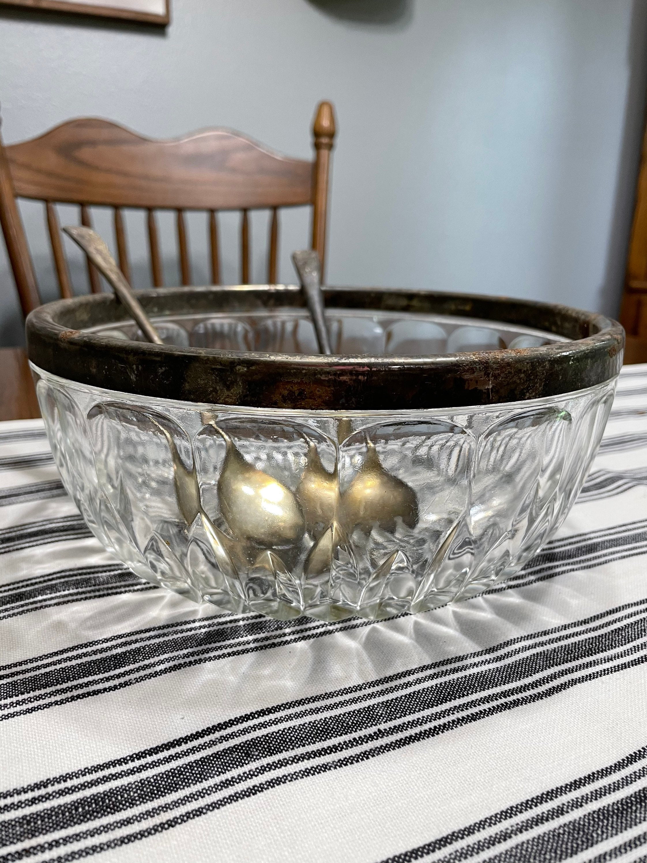 Vintage Genuine Crystal Silver Plated Salad Bowl and Serving Etsy