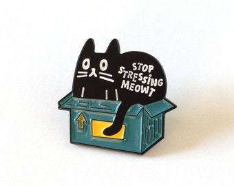 Black cat soft enamel pin - Cute cat lapel pin - Funny animal collar pin - Pins for backpacks - Cool hat pins - Mental health pin