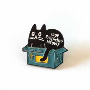 Black cat soft enamel pin - Cute cat lapel pin - Funny animal collar pin - Pins for backpacks - Cool hat pins - Mental health pin