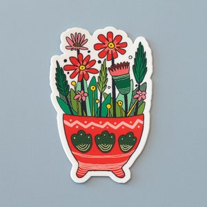 Autocollant en vinyle Fleurs en pot | Sticker pour amoureux des plantes | Sticker coloré pour pot de fleur | Sticker décoratif coloré fantaisiste | Sticker mignon