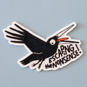 Sarcastic Crow Iron-On Patch | 3.75 x 2.5 Inch Embroidered Patch | Funny Bird Patch for Jackets, Bags, and Accessories
