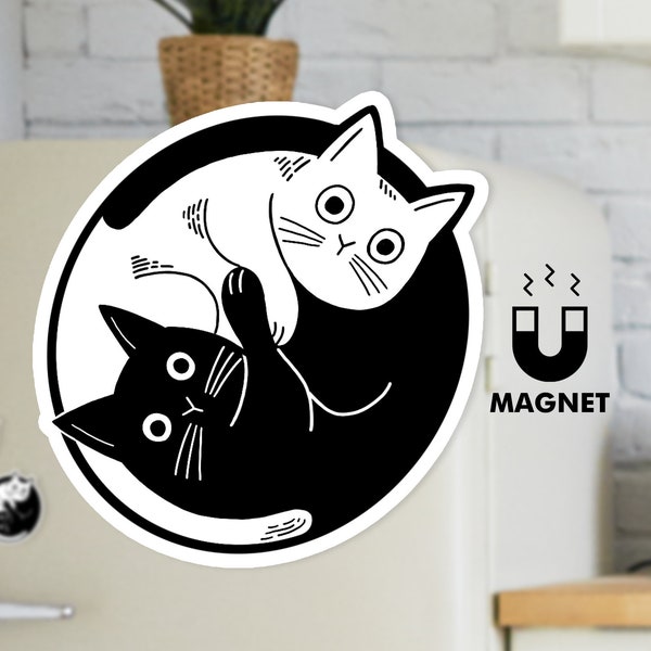 Black White Cat Fridge Magnet - Cute Yin and Yang Car Magnet - Kitty Cat Funny Magnet