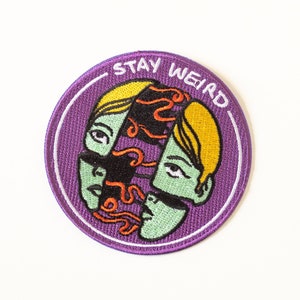 Stay weird embroidered patch - Cool iron on patch - Eccentric Faces Iron-On Patch - "Stay Weird" Embroidered Emblem - Unique Style Badge
