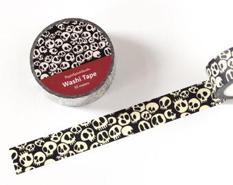 Black Skull Washi Tape | Gothic Halloween Decorative Tape | Punk Skeleton Journal Tape | Spooky Washi | Skull Lover Gift | Scrapbooking