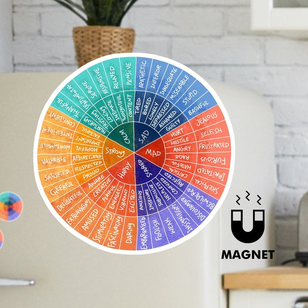 Feelings wheel magnet - Mental health fridge magnet - Therapist psychology magnet - Emotion wheel magnet