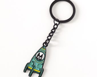 Rocket Cat Keychain | Space Cat Keyring | Astronaut Cat Gift | Soft Enamel Cat Lover Accessory