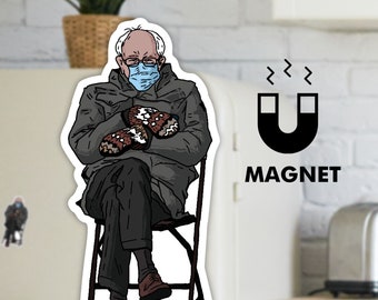 Bernie Sanders Sitting Magnet | Funny Fridge Car Magnet | Bernie Mittens Meme Magnet | 3.5 x 1.75 inches
