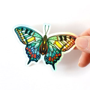 Sticker papillon holographique | Sticker papillon coloré en vinyle | Beau sticker papillon vibrant | 3 x 2,3 pouces