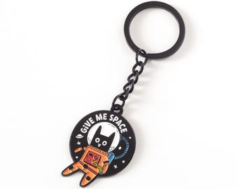 Astronaut Cat Keychain | Give Me Space Cat Keyring | Funny Space Cat Gift | Soft Enamel Cat Lover Accessory