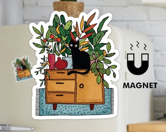 Cat and Plants Magnet | Decorative Fridge Magnet | 2.5x3 inches