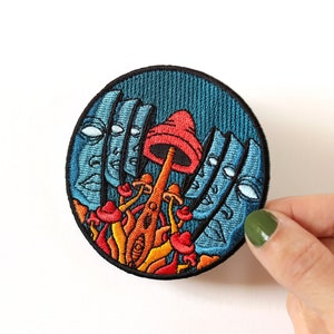 Psychedelic Embroidered Patch - Cool Iron On Patch - Magic Mushroom Patch - Trippy Circle Patch