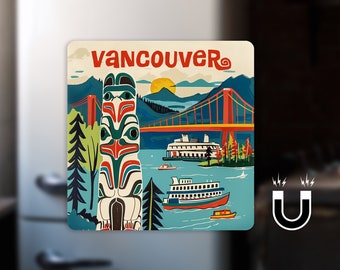 Stadsmagneet Vancouver | 3 x 3 inch | Kleurrijk skyline-ontwerp van Vancouver voor koelkast en kluisje