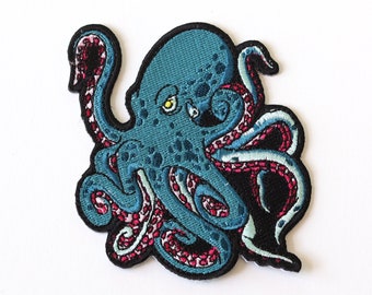 Octopus iron on patch - Octopus embroidery patch - Cool backpack patch - Squid patch for jeans - Unique jacket patch