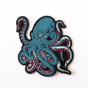 Octopus iron on patch - Octopus embroidery patch - Cool backpack patch - Squid patch for jeans - Unique jacket patch