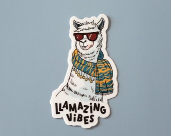 Llamazing Vibes Cool Llama Vinyl Sticker - Trendy Animal Decal for Laptop, Water Bottle, & Journal Decoration