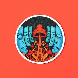 Sticker champignon magique | Sticker en vinyle Visages psychédéliques | Sticker mystique en vinyle | Sticker Trippy | 3 x 3 pouces