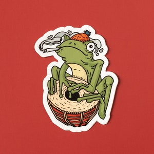 Sticker batteur de grenouille | Sticker original en vinyle | autocollant drôle de grenouille | 2,4 x 3 pouces