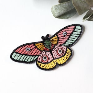 Colorful Moth Iron-On Patch | Unique Embroidered Patch | 3.5 x 1.5 inches