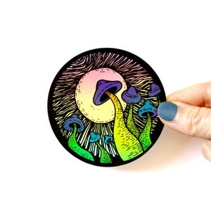 Holographic Magic Mushroom Sticker | Psychedelic Holo Vinyl Sticker | Cool Trippy Decal | 3 x 3 Inches