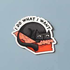 Autocollant en vinyle Je fais ce que je veux | autocollant drôle de chat | Sticker original | Sticker imperméable fantaisiste | 3 x 2,6 pouces