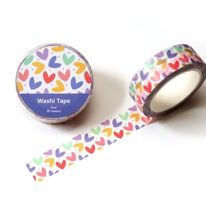 Colorful Hearts Washi Tape | Cute Decorative Masking Tape for Crafts | Love Washi Tape | Romantic Masking Tape | Valentine&#39;s Washi Tape