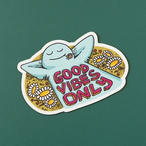 Good Vibes Only Vinyl Sticker | Cute Relaxing Sticker | Positive Message Sticker | Whimsical Decal | 3x2 Inch Waterproof Sticker