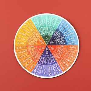Adesivo de vinil da roda dos sentimentos | Adesivo de conscientização emocional | Decalque de saúde mental | Adesivo à prova d'água caprichoso | 3,7 x 3,7 polegadas