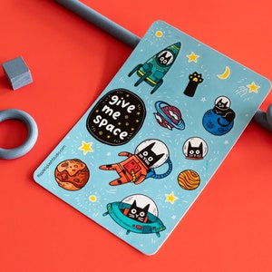 Give Me Space Sticker Bogen | Süßer Astronauten Katzen Aufkleber | Space Kitty Planer Aufkleber | 10x15cm