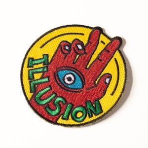 Illusion Embroidered Iron-On Patch | Mystical Eye Design | Unique Red Hand Patch | 3&quot;x3&quot; | Perfect for Jackets, Backpacks, and More