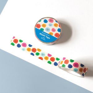Bunte Smiley Gesichter Washi Tape | Spaß und fröhliches dekoratives Klebeband | Scrapbooking Washi Tape | Bullet Journaling Klebeband | Niedliches Briefpapier