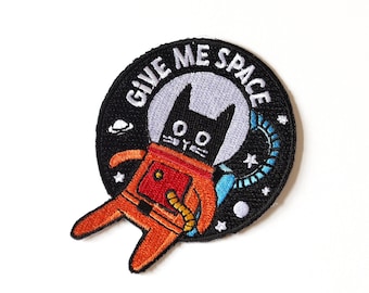 Süßer Space Cat Patch - Gib mir Platz Gestickter Aufnäher - Retro Astronaut Cooler Bügelbild - Cooler Rucksack Patch - Tier Patch für Jeans