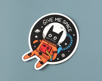 Give Me Space Cat Vinyl Sticker | Funny Astronaut Cat Sticker | Cute and Quirky Decal | 2.42x3 Inch Waterproof Sticker