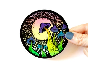 Holographic Magic Mushroom Sticker | Psychedelic Holo Vinyl Sticker | Cool Trippy Decal | 3 x 3 Inches