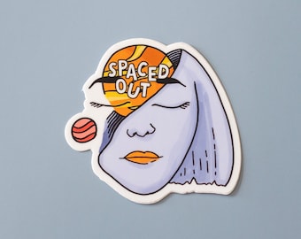 Spaced Out Vinyl Sticker | Cosmic Daydream Sticker | Mind Wandering Sticker | Whimsical Decal | Dreamy Illustration Sticker | 3 x 2.8 Inches