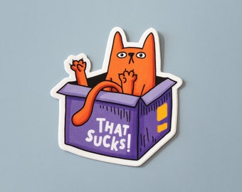 Funny Cat in a Box Vinyl Sticker | Relatable Cat Sticker | Waterproof Playful Cat Sticker | Whimsical Cat Sticker | 3 x 3 Inches