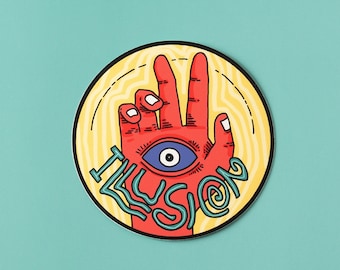 Illusion Hand Sticker | Psychedelic Vinyl Decal | Cool Trippy Sticker | 3x3 inches