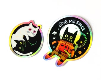 Holographic Space Cat Sticker Set | Cosmic Cat Stickers | Holo Cute Cat Vinyl stickers | Cat Lover Gifts