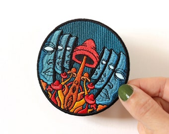Psychedelic Mushroom Iron-On Patch | Trippy Embroidered Patch | 3 Inches Diameter
