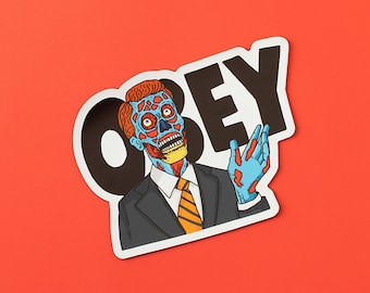 They Live Alien Sticker | Obey John Carpenter Movie Decal | Funny Sci-Fi Sticker | Quirky Vinyl Sticker | 3 x 2.32 inches