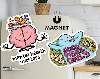 Positive Fridge Magnet Set | Mental Health Matters & Good Vibes Only | 2-Piece Set