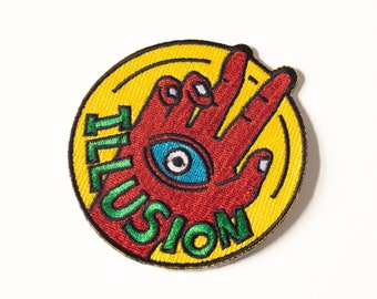 Parche termoadhesivo bordado con ilusión / Diseño de ojo místico / Parche único de mano roja / 7,6 x 7,6 cm / Perfecto para chaquetas, mochilas y más